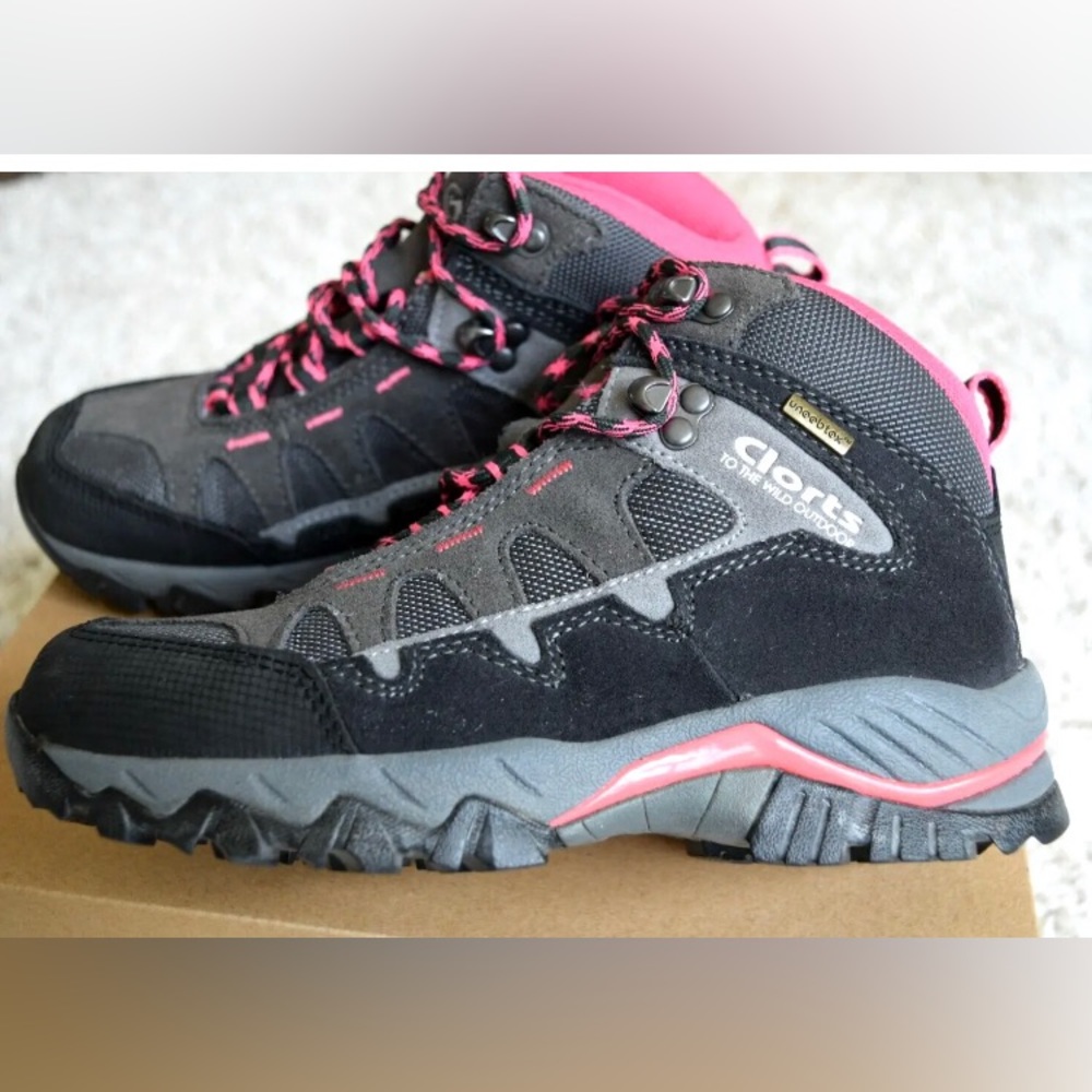 Clorts Hiking Shoes Women’s Suede Leather Waterproof Gray Black Pink 6.5